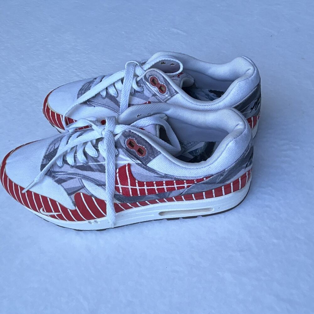 Nike Air Max 1 Men’s Low Top Lace-Up Sneakers White Red Gray